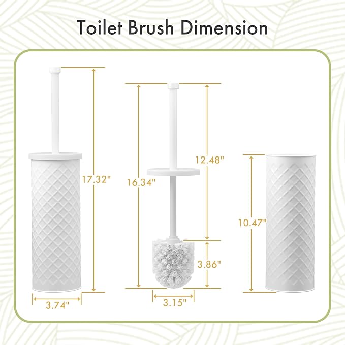 Toilet Bowl Brush and Holder Set 2 Pack with 4 Extra Brush Heads (White) | Extra Long Handle with Splash Guard Cover, Tool-Free Installation, Bathroom Space-Saving, Cleaner Sets for Apartments, RV