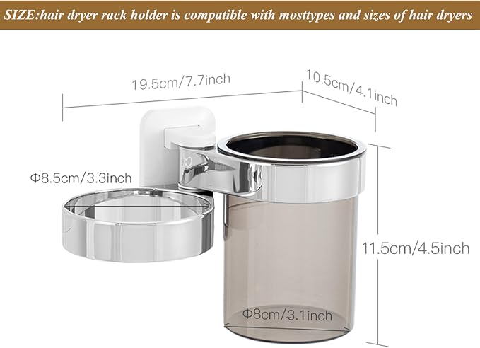 Hair Dryer Holder Wall Mount | Storage Tray, Blow Dryer Organizer