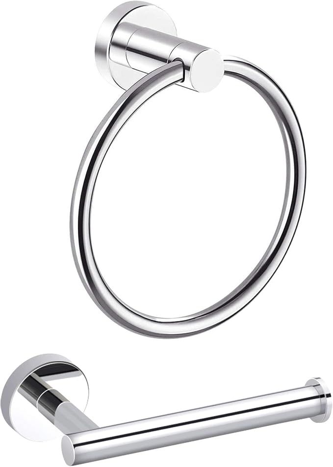 MARMOLUX ACC 2PCS Chrome Bathroom Hardware Set - Hand Towel Holder for Bathroom Wall & Toilet Paper Holder Wall Mount - Towel Holder Hanger Rack Stainless Steel Bathroom Set - Bathroom Towel Ring