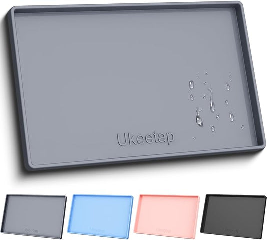 19" x 12" Extra Thick Silicone Mat Waterproof with Raised Edge, Gray | BPA-Free Non-Slip Dog & Cat Food Mat, Feeding Mat for Food and Water Bowls, Spill Proof Mat to Protect Floors