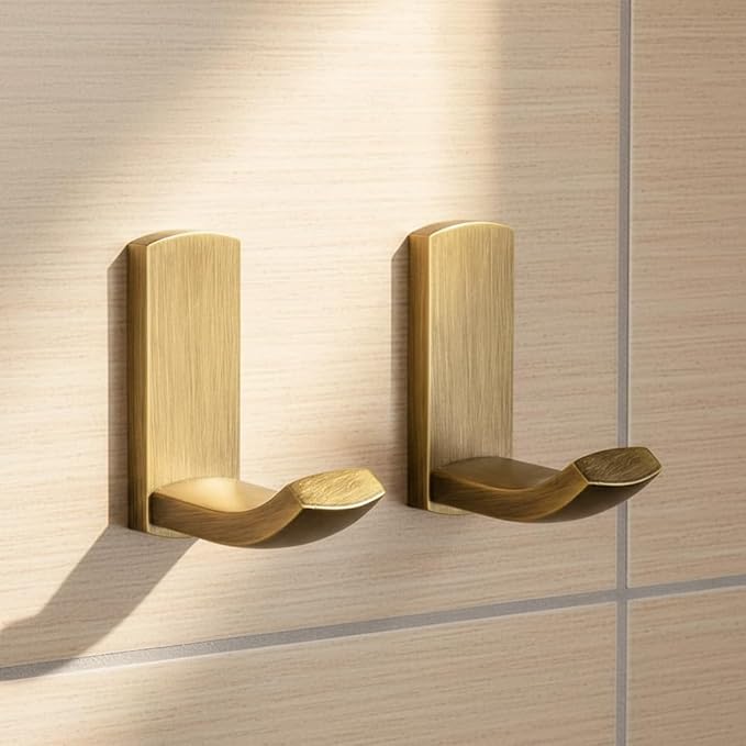 Flybath Coat Hooks Antique Brass Shower Towel Robe Hook for Hanging Bathroom Kitchen Hooks Wall Mounted, Brushed Bronze - 2 Pack