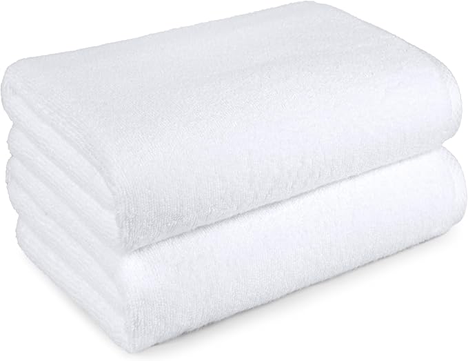 Amazon Basics 2-Piece Quick-Dry Oversize Bath Towel, 100% Cotton, 54" x 30", White