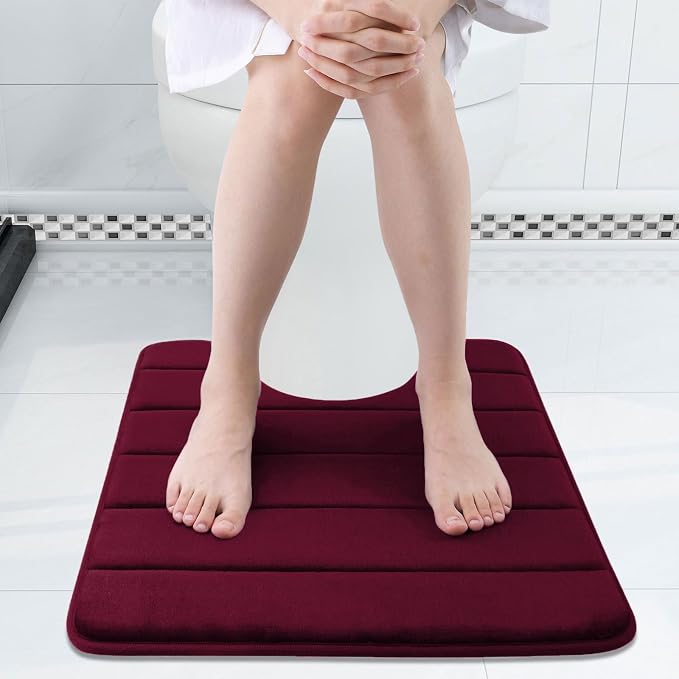 Buganda Memory Foam U-Shaped Toilet Rugs 24 x 24, Absorbent Bathroom mat | Burgundy, Thick Soft Machine Washable toilet mat for bathroom, Contour Bath Rugs Mat for Toilet Base