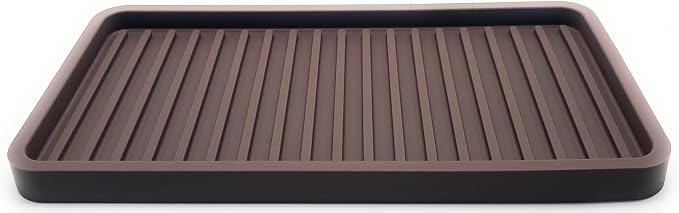 Silicone Sink and Surface Organizer Tray, Sponge Holder, Vanity Tray, Trivet, Heat Safe, Dishwasher Safe, for Bathroom and Kitchen Organization (Dark Chocolate, 10"x5.25")
