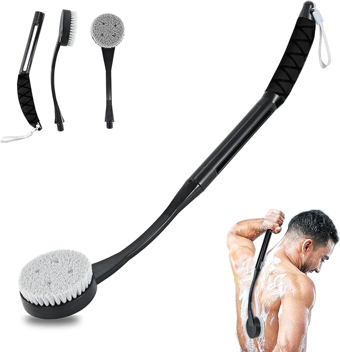 Back Scrubber for Shower,20.5" Long Handle Shower Brush for Body for Deep Clean,Back Brush for Shower for Men Women(Black)