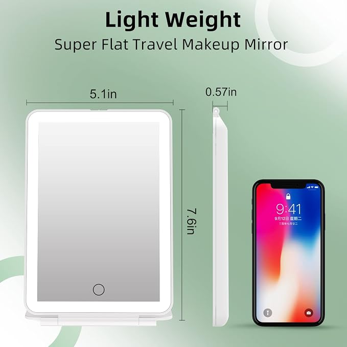FUNTOUCH Rechargeable Travel Makeup Vanity Mirror with Lights Storage Bag | Portable Lighted Beauty Mirror, 3 Lighting Modes, Dimmable Touch Screen, Tabletop Folding Cosmetic Mirror with Storage Bag
