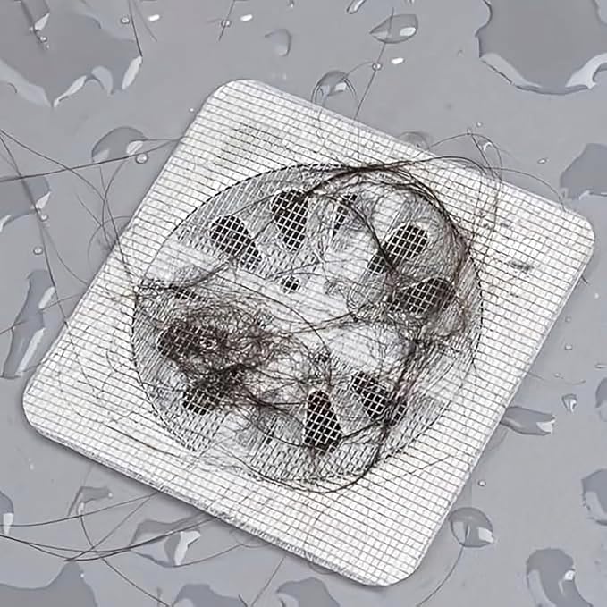 Disposable Shower Drain Hair Catcher Mesh Stickers, 10 Count | Bathroom Sink and Tub Drain Strainers, Stainless Steel Hair Catcher, Fits Dishwashing Sink, Fits Bathroom