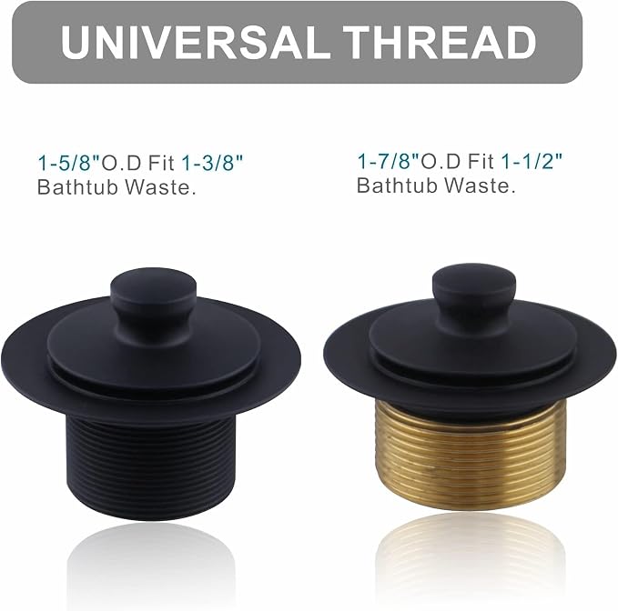 Matte Black Tub Drain and Overflow Kit with Single Hole Overflow Faceplate, Welsan Universal All Metal Lift & Turn Black Bathtub Drain Kit with Fine/Coarse Thread Conversion Twist Trim Kit Assembly