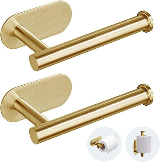 JOPOFI Self Adhesive Toilet Paper Holder - Brushed Gold（2 Pcs） | Toilet Paper Holder Wall Mount for Bathroom,Stainless Steel Command Strip Toilet Paper Roll Holder Stick On Wall,No Drilling