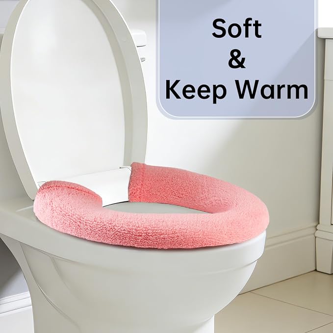 Toilet Seat Cover with Snaps Fixed,Thick Warmer,Machine Washable(pink) | soft thicker warm,easy to install,stretchable,non slip pad,stay in place,universal size,fit most toilet,reusable portable