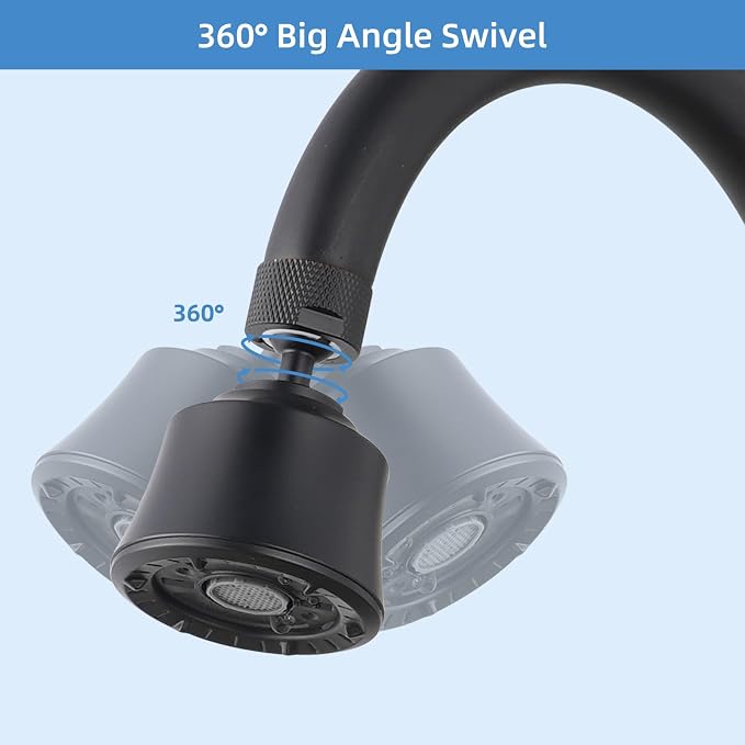 Hygie Rinse Kitchen Sink Faucet Head Replacement, 4 Spray Faucet Sprayer Attachment with Big Angle Swivel, 55/64-27UNS Famale Thread, Male Thread Adapter Included, Matteblack