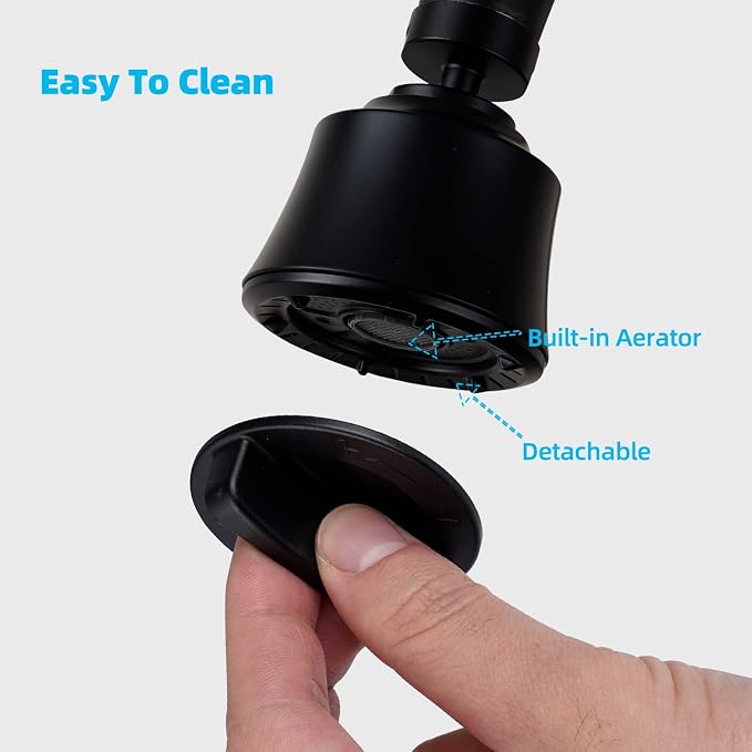 iFealClear Kitchen Sink Faucet Head with Metal Ball Joint, 360° Swivel Faucet Sprayer Head, Big Angle Faucet Aerator Adapter 55/64-27UNS Female Thread, 4 Spray Modes, Extra Metal Adapters, Matte Black