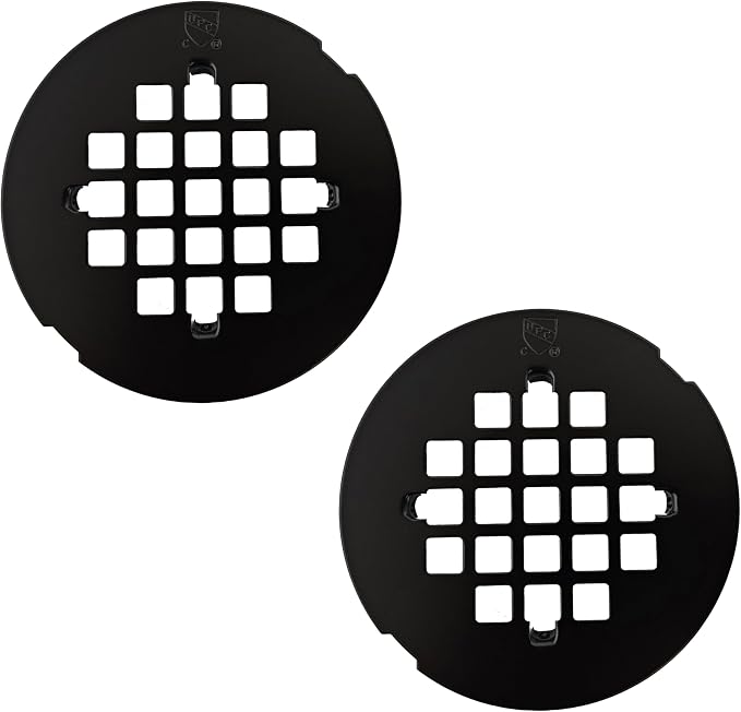 Westbrass D319-2-62 4-1/4" OD Casper Style Brass Snap-in Shower Strainer Grid Drain Cover, Matte Black (2-Pack)