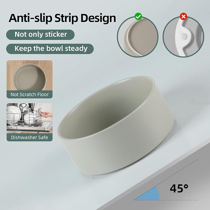 Havniva Dog Bowls Elevated, Ceramic Dog Food and Water Bowl | 7.3” Raised Dog Food Bowl, Elevated Dog Bowls with Bamboo Stand, Non-Slip Dog Water Bowl for Medium Dog, Large Capacity