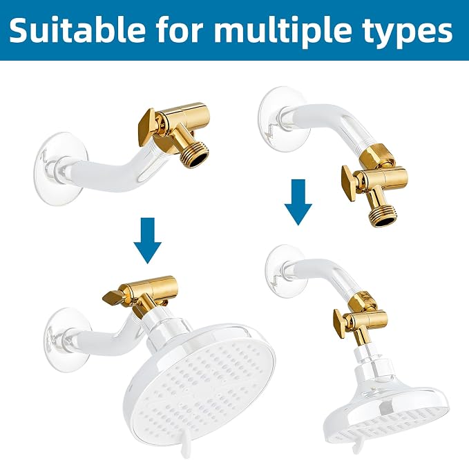Metal Shower Head Elbow Adapter, 360 ° Adjustable Swivel Brass Showerhead Adapter Stainless Steel Shower (Gold)