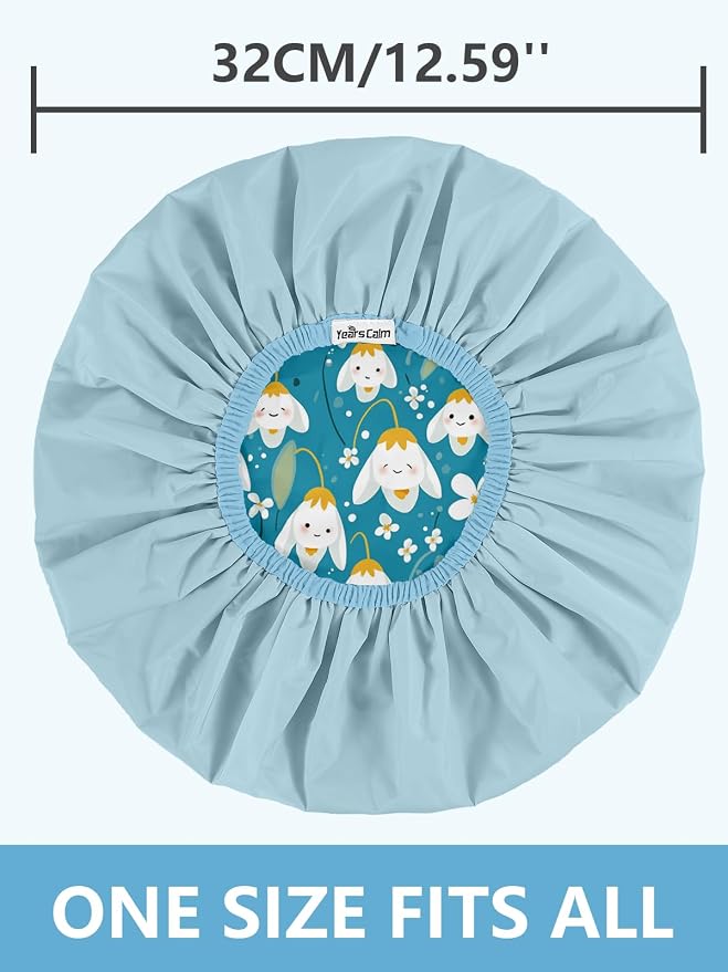 Years calm Shower Caps for Women Reusable Waterproof Double Layer Hair Cap | Both Sides Usable, Reversible Pattern & Solid Color Design, Soft Elastic Keeps Hair Dry for shower Spa Travel