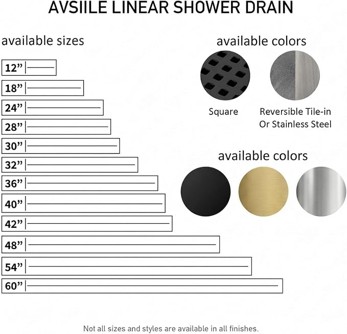 AVSIILE Linear Shower Floor Drain, Matte Black 32 Inch 304 Stainless Steel Bathroom Drains Kit, Long Rectangular Shower Trench Drain with Square Pattern Drain Cover & Hair Catcher