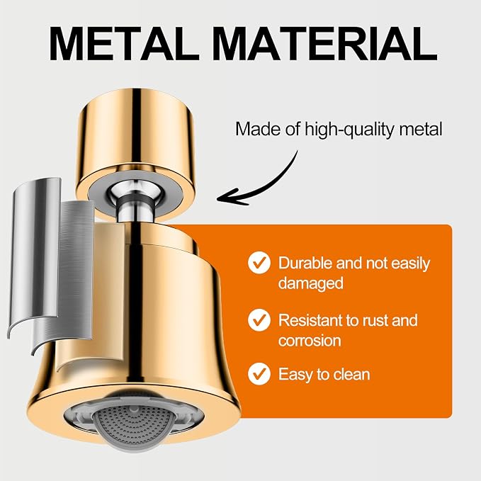 Metal Faucet Aerator - Dual Modes Kitchen Sink Aerator - 360° Swivel Sink Sprayer Attachment - Faucet Sprayer Head with 55/64'' Female Thread - Anti-clogging Design - Gun Gray