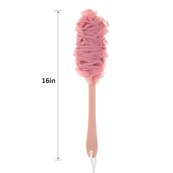 Back Scrubber for Shower, Loofah Long Handle Bath Body Brush, Soft Nylon Mesh Sponge On a Stick for Shower Men Women Kids Elderly, Exfoliating Scrub Cleaning Luffa for All Kinds of Skin(Pink)