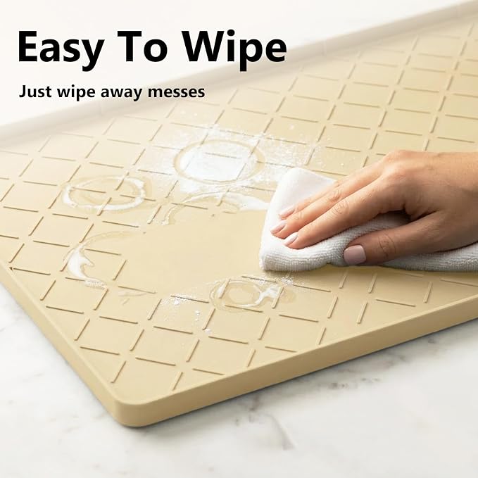 Mateeylife Under Sink Mats for Kitchen Waterproof 34"X22", Undersink Protectors，Silicone Mat Cabinet Liner, Under Sink Organizer for Bathroom and Kitchen，Boot Tray Pet Food Mat, Khaki