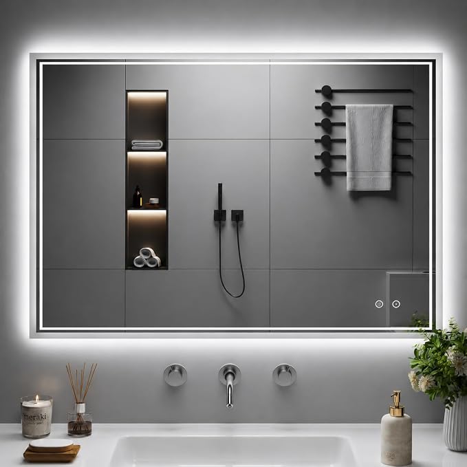 LED Mirror for Bathroom, 24"x36" Lighted Vanity Mirror with Anti-Fog, IP44 Waterproof, 3 Colors Dimmable, Backlit, Memory Function, Touch Control Wall Mount Bathroom Mirror, Horizontal/Vertical