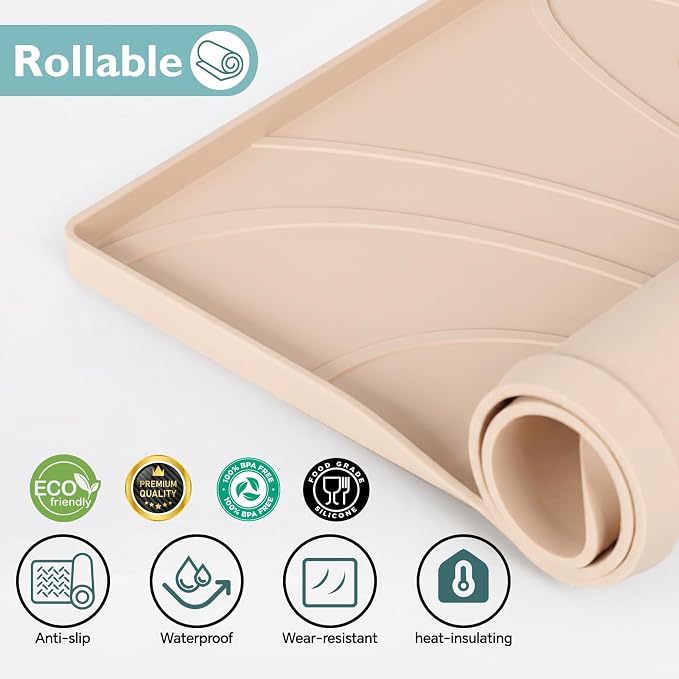 Under Sink Mat 34" x 22", Silicone Under Sink Liner for Kitchen and Bathroom, Waterproof Cabinet Protector Drip Tray, Protects Cabinets from Leaks and Spills