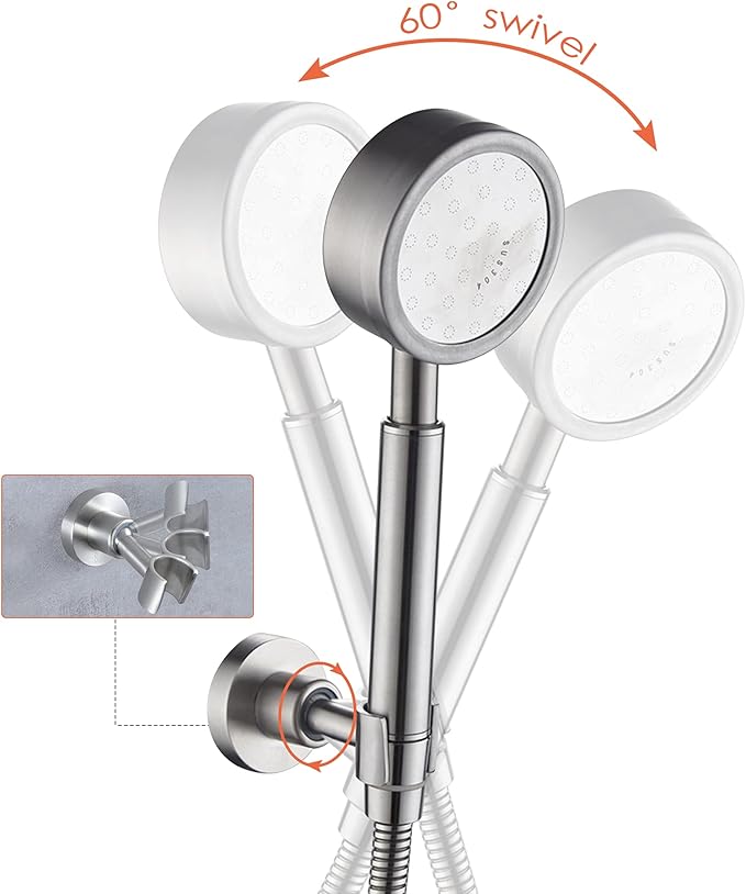 PHASAT Handheld Shower Head Holder Adjustable 304 Stainless Steel Handheld Shower Head Bracket Holder Wall Mount,Shower Wand Holder Brushed Nickel,A13021N