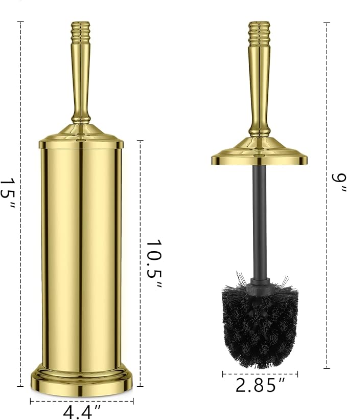 Gold Toilet Brush and Holder Set，Toilet Bowl Brush and Holder | Heavy Duty Toilet Brush for Bathroom, Stainless Steel Toilet Cleaner Brush,Deep Cleaning,Space Saving,Covered Brush