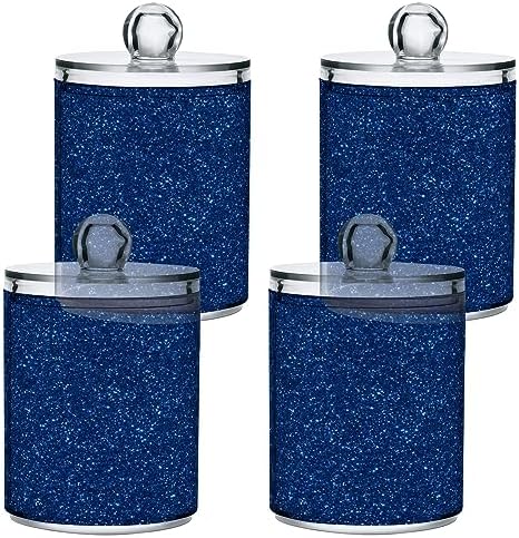 2 Pack Qtip Holder Dispenser Navy Blue Glitter Texture 10 Oz Bathroom Organizer with Lids Storage Canister for Cotton Ball,Cotton Swab,Cotton Round Pads,Floss