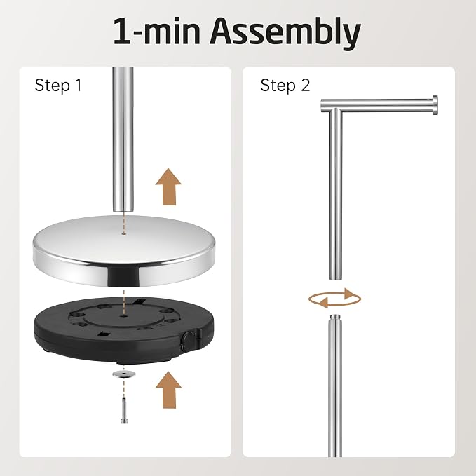 KES Freestanding Toilet Paper Holder with Weighted Base, Polished Silver | 304 Stainless Steel, Cement-Filled Base, Anti-Slip Pad, 20.2" H, Fits All Roll Sizes, Easy 1-Min Assembly