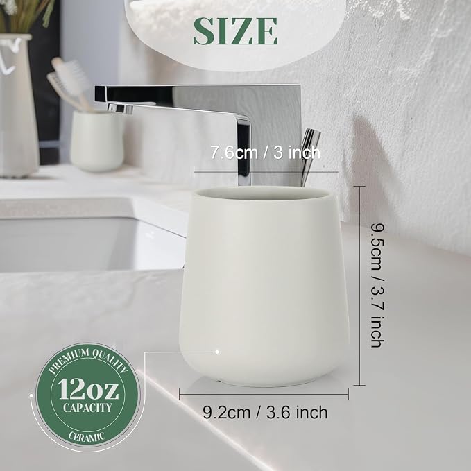 INGOFIN Ceramic Toothbrush Holder, 12 oz Grey Bathroom Toothpaste Cup | Toothbrush and Toothpaste Holder Cup for Bathroom Vanity and Hotel Countertop Organizer, for Cosmetic Makeup Office Pencils
