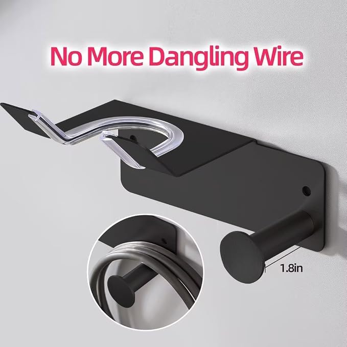 Hair Dryer Holder, Hair Dryer Holder Wall Mounted, Self Adhesive Blow Dryer Holder, Stainless Steel Hair Dryer Stand, Hairdryer Holder for Bathroom Black BANJEKT