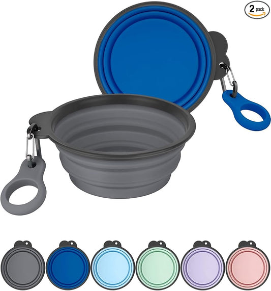 2 Pack 15oz/1.8 Cup Collapsible Dog Bowls with Bottle Carrier | Upgraded Carabiner,One-piece Molded Rim Won't Fall Off or Crack, Foldable Portable for Pets Water Drinking or Food Feeding