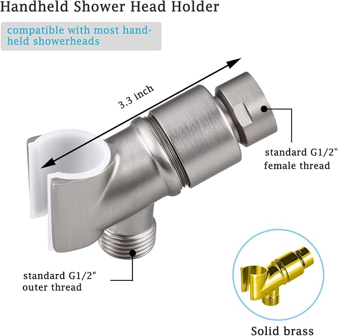 All Metal Handheld Shower Head Holder, Adjustable Shower Wand Holder with Brass Pivot Ball，Shower Arm Holder Mount for Connecting Shower Arm and Shower Hose，Nickel