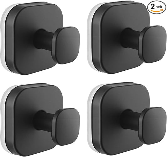 Suction Cup Hooks for Shower, Stainless Steel Bathroom Suction Hooks No Drilling, Heavy Duty Suction Cup Hooks for Towel Robe Loofah, Glass Tile Mirror (4Pack Black)