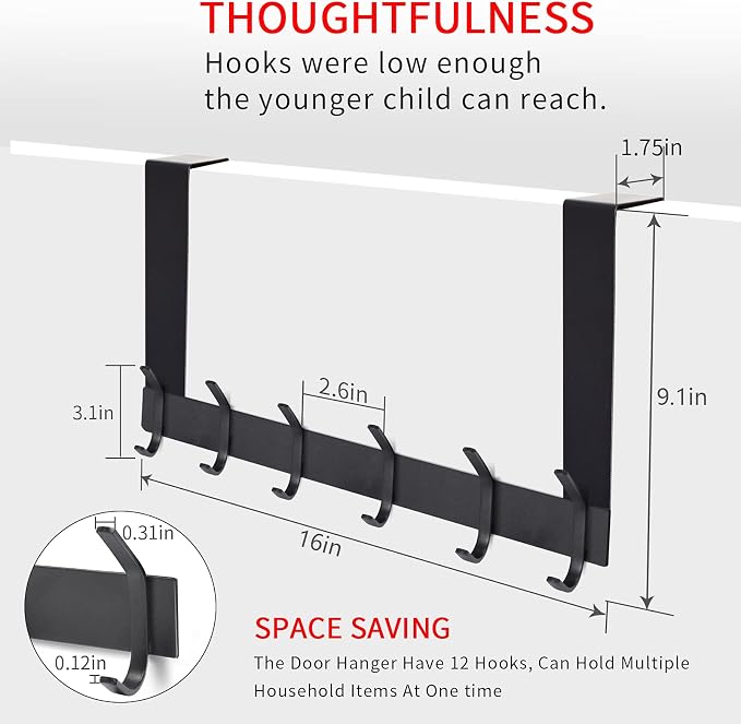 YUMORE Over the Door Hooks, Heavy Duty Door Hanger, Matte Black | Stainless Steel, Rust Resistant Finish, Long Arm Design for Easy Reach, Space-Saving Design, Fits Bathroom & Bedroom Doors