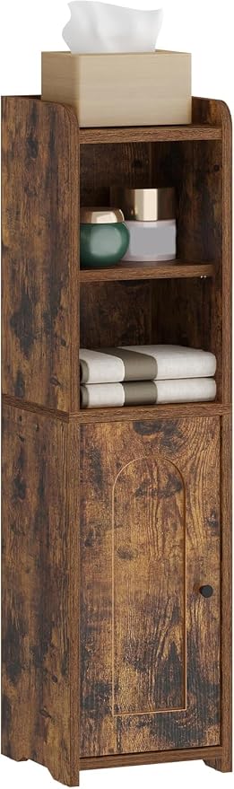 Hzuaneri Bathroom Storage Cabinet, Corner Floor Cabinet with Doors and Adjustable Shelf, Narrow Toilet Paper Cabinets, Bathroom Organizer for Small Spaces, Brown BC19701X