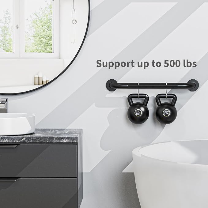 Black Grab Bar 20 Inch, iHansee Anti-Slip Bathroom Grab Bar w/Knurled Grip, Stainless Steel Safety Handrail for Toilet Bathtub Shower, Wall Mounted Matte Black Handicap Bars Handle for Senior Elderly