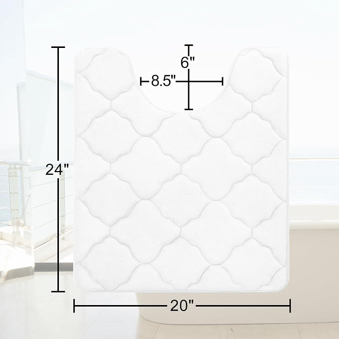 OLANLY Memory Foam Toilet Rugs U-Shaped 24x20, Soft Bath Mat, White | Thick Absorbent Carpet, Non-Slip Backing, Machine Washable, for Bathroom Floor, Tub, Shower and Home Decor Accessories