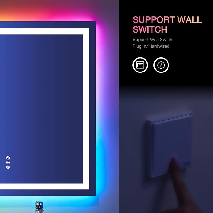 LOAAO 28"X36" RGB LED Bathroom Mirror with Lights | Anti-Fog, Dimmable, RGB Backlit + Front Lighted, Memory Function, Tempered Glass, UL Listed