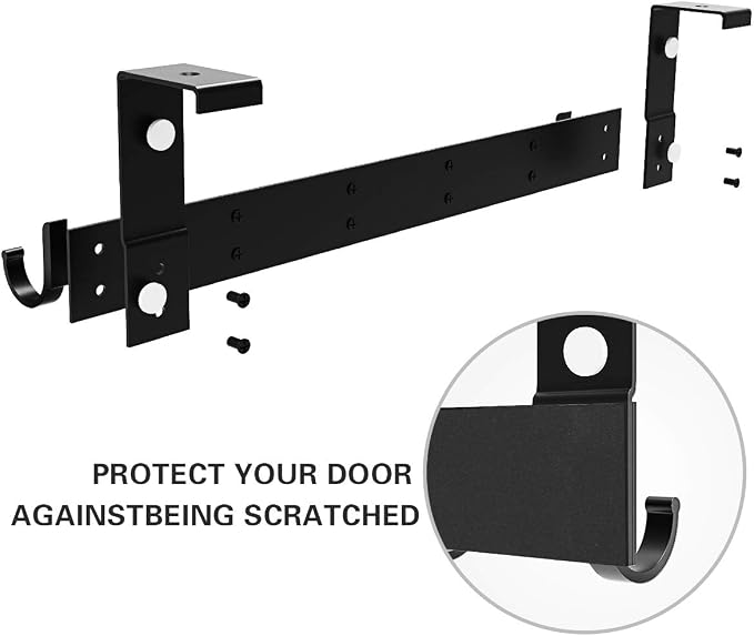Door Hooks Hanger Rack, Aluminum Utility Organizer Holder for Kithchen Bathroom, 6 Hooks Over the Door Hanger Black
