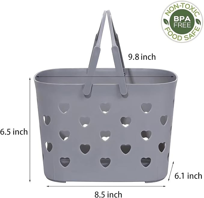 Anyoifax Portable Shower Caddy Tote Plastic Storage Basket with Handle Box Organizer Bin for Bathroom, College Dorm, Pantry, Kitchen, 2 Pack, Grey