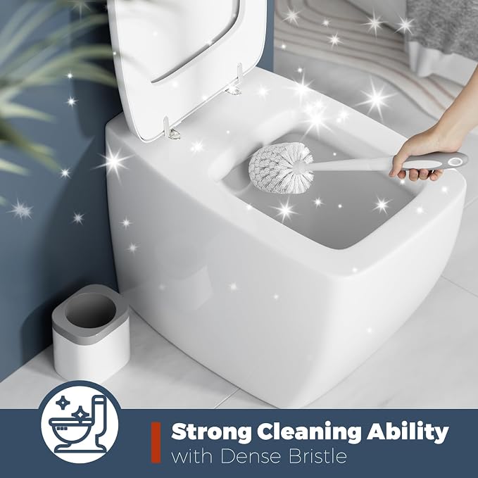 Holaloha Toilet Brush and Holder Set, Space Saving, 2 Pack, White | Bathroom Accessories, Ergonomic Silicone Handle, Dense Bristles, Deep Cleaning, Scrubber, Compact Design