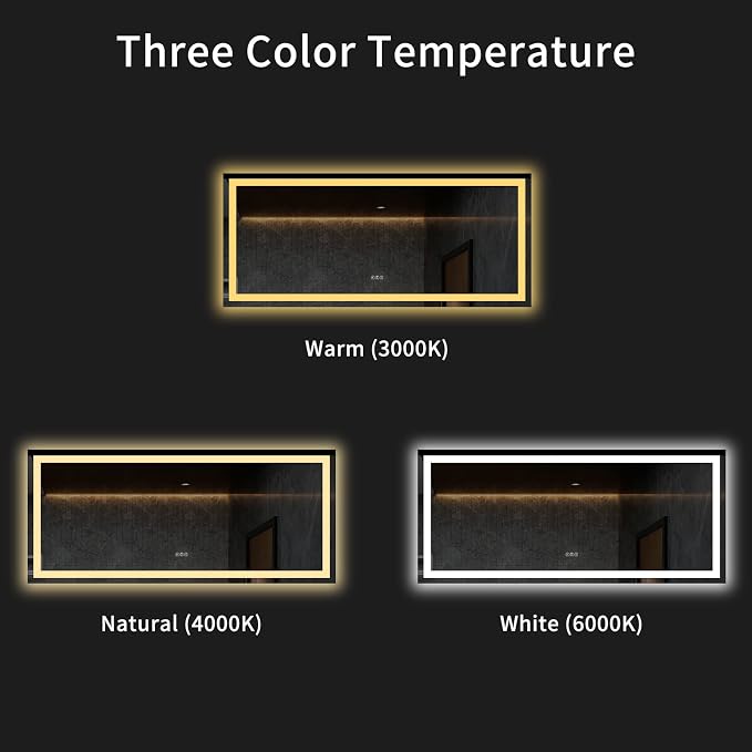 LOAAO 60"X28" LED Bathroom Mirror with Light, UL Listed | Anti-Fog, Dimmable, 3 Color Temperature, Backlit + Front Lit, Memory Function, Tempered Glass