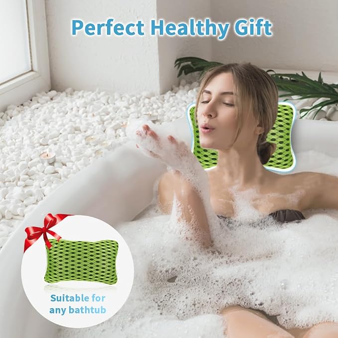 Luxury Bath Pillow, Slip-Resistant Neck & Back Support | 2 Strong Suction Cups Hold the Pillow Firmly in Place on Any Tub, Jacuzzi, or Spa Surface, Relaxing Spa Essentials