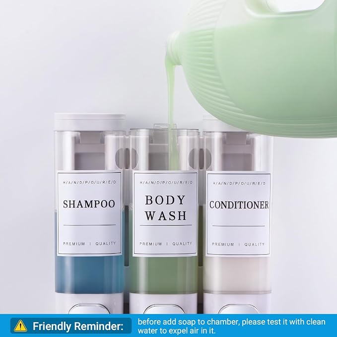 Shampoo and Conditioner Dispenser, Shower Soap Dispenser Wall Mounted, Shampoo Dispenser for Shower Wall No Drill, Bathroom Body Wash Dispenser 3 * 350ml White 3 Chamber
