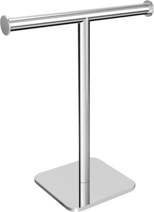 RUACQ T-Shape Hand Towel Holder Stand, 12inch Weighted Base Towel Rack, Countertop Towel Holder for Bathroom, 304 Stainless Steel, Heavy Duty (Chrome)