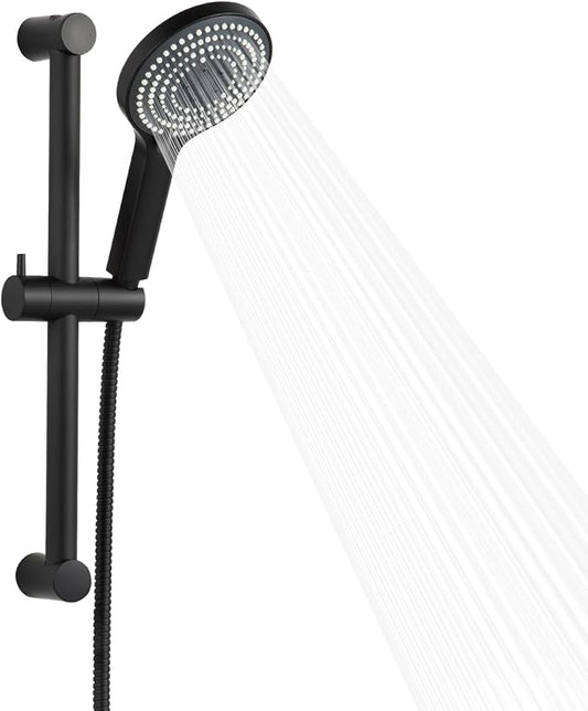 OFFO Shower Slide Bar Combo, Adjustable 21 in Slide Bar with 6-Mode High Pressure Handheld Shower Head and 60 in Stainless Steel Hose, Screw Wall Mounted, Matte Black