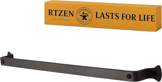 RTZEN Farmehouse Bathroom Towel Holder - Wrought Iron Matte Metal Black Towel Bar Wall Mount Rod - Handmade Home Decor Metal Kitchen Hanger Bar (17'' - Fits 14 Inch Towels)