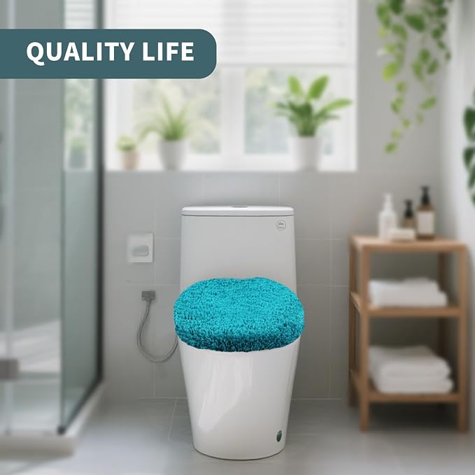 Soft Microfiber Toilet Seat Cover 17.5" x 15" Machine Washable | Solid Toilet Lid Cover Adjustable Rubber Backing Fits Most 16 -17.5" L x 14-16" W Round Oblong and Elongated Toilet Seat